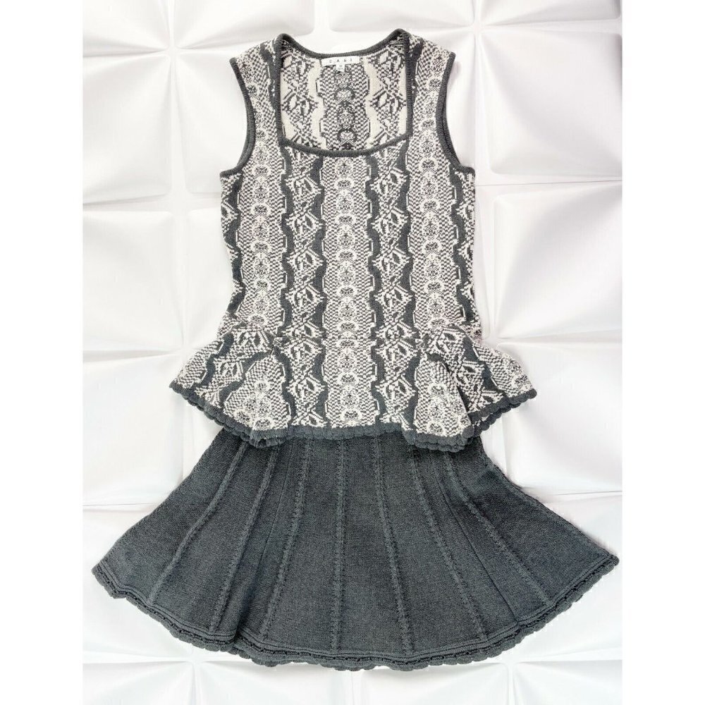 Cabi Sz M S Knit Peplum Sweater Tank Top Vest Blouse Skirt 2pc Set Gray Womens